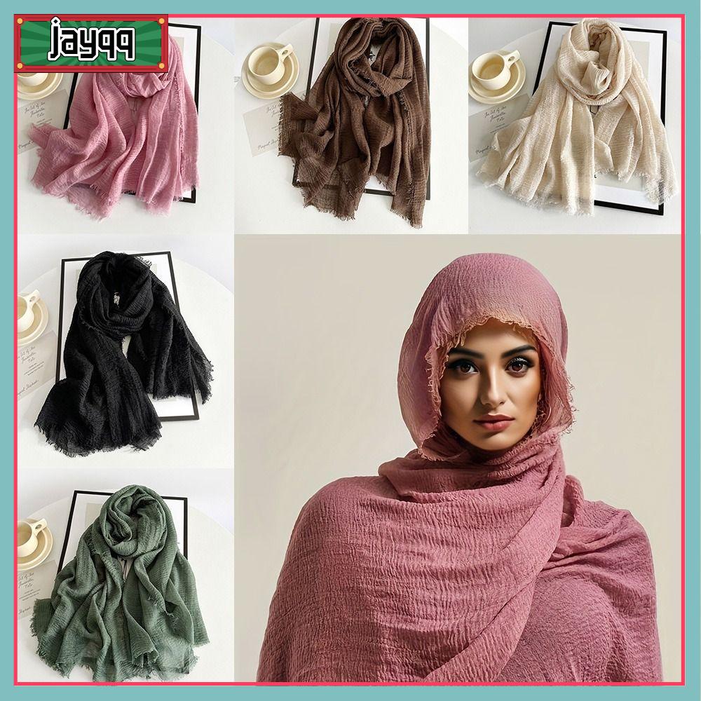 JAYQQ Crinkle Khăn trùm đầu Kích thước lớn Thoáng khí Khăn xếp khăn choàng Màu trơn Khăn Rằn