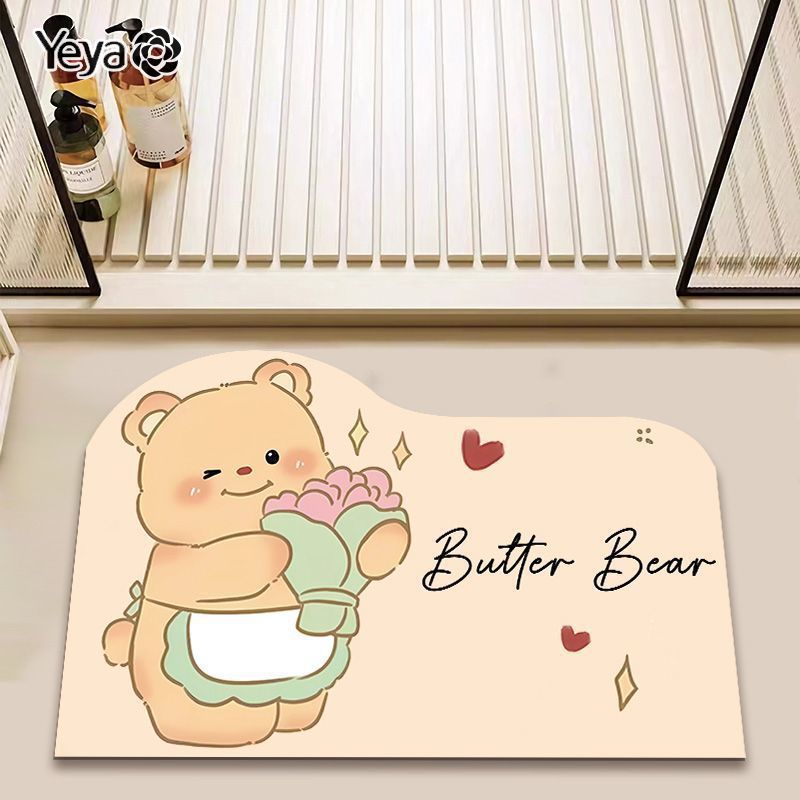 YEYA Butter Bear พรมปูพื้นห้องน้ำโคลนไดอะตอมพรมประตูห้องน้ำห้องครัวบ้านแผ่นดูดซับกันลื่น ราคา 41 บาท*ส่งฟรี