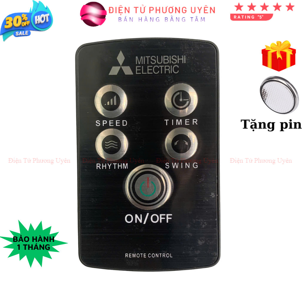 Remote điều khiển quạt MITSUBISHI Đen, dùng cho quạt cây và quạt treo tường - Tặng Pin - ĐTPU