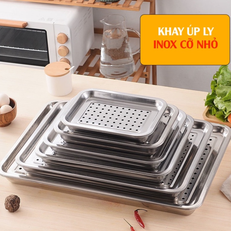  Khay inox úp ly có lỗ - mâm trà chữ nhật nhiều cỡ nhỏ 