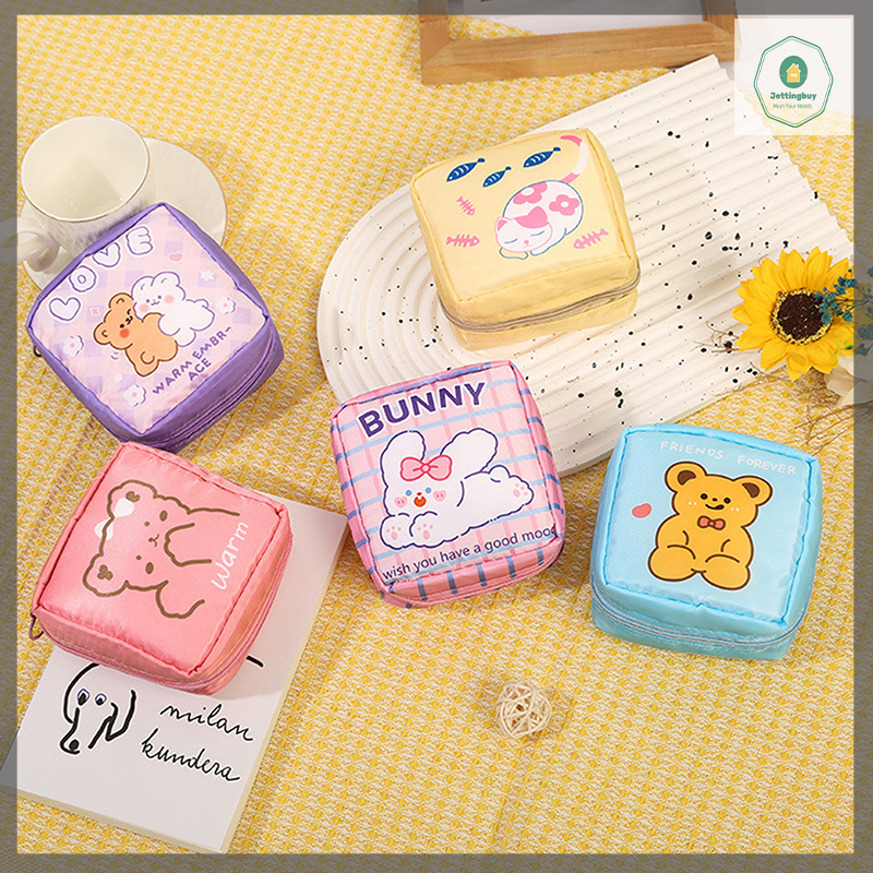 【Jettingbuy】 Hot Sale Cute Bear Bunny Mini Sanitary Bag Portable Small Cosmetic Pouch Travel Change Sanitary Napkin Organizer Storage Bag Girls Gift ราคา 36 บาท*ส่งฟรี