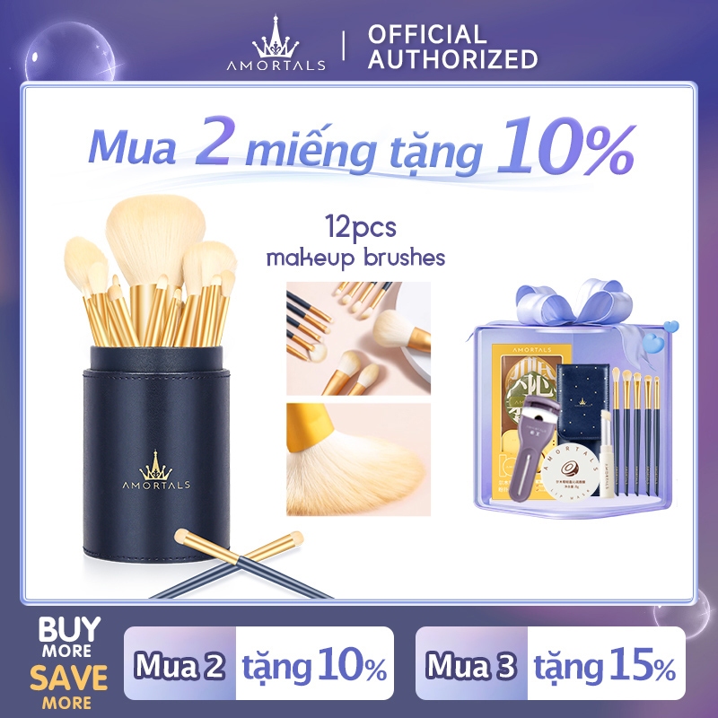 Bộ cọ trang điểm 12 cây AMORTALS đánh phấn phủ/ má hồng/ mắt/ che khuyết điểm chuyên nghiệp