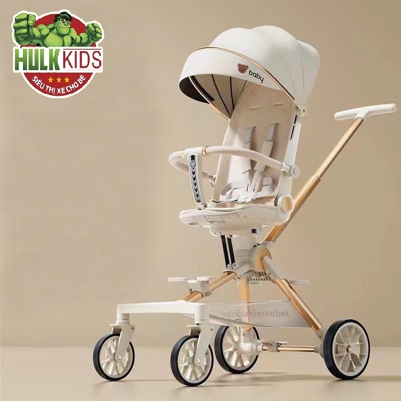 Xe đẩy 2 chiều gấp gọn cao cấp cho bé sơ sinh có bàn ăn dặm và đệm lót cho bé_Hulk.Kids