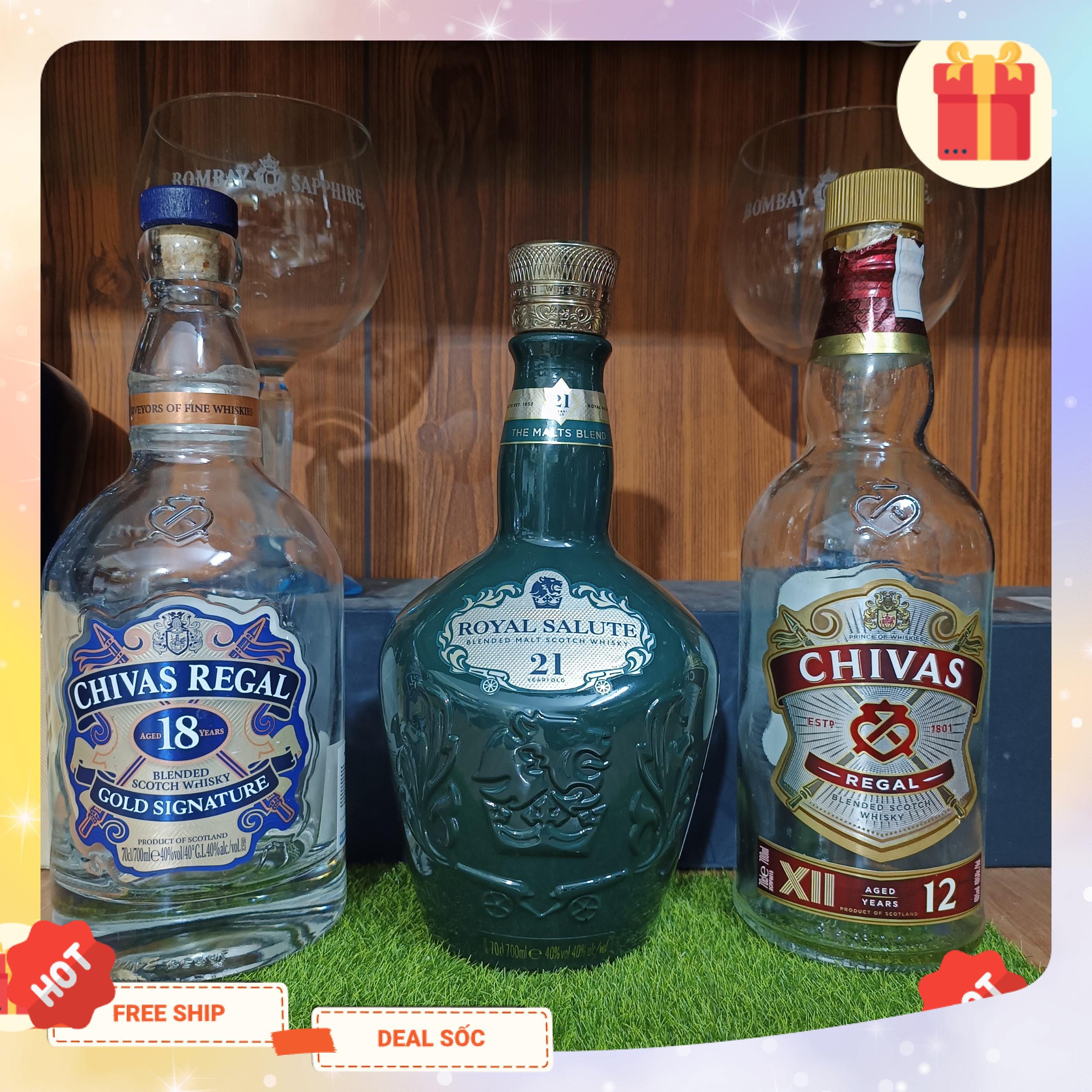 Combo 3 vỏ chai rượu ngoại trưng bày chuẩn hãng Chivas , JackDaniel ,Macallan - Vỏ chai trưng bày Decor đẹp (chai rỗng)