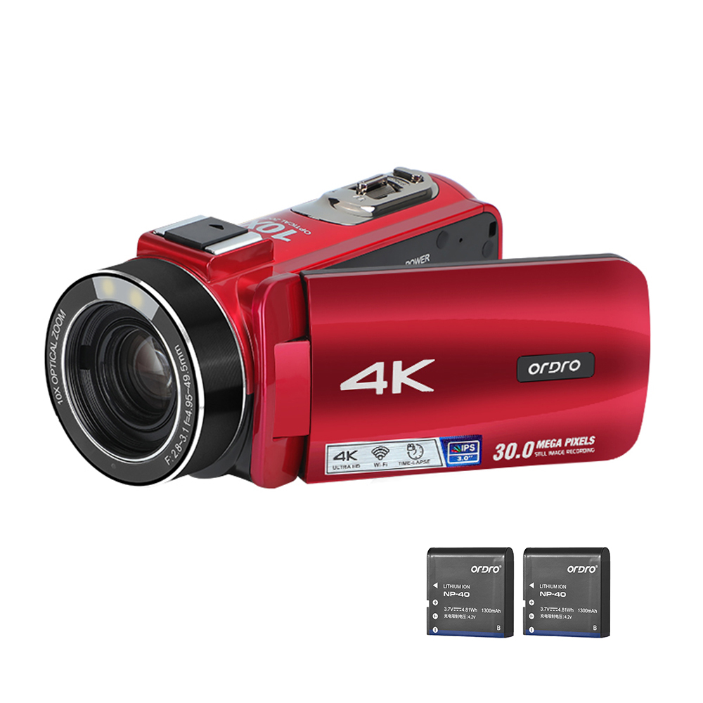 【100% Authentic】ORDRO HDR-Z88 4K Digital Video Camera 30MP Camcorder DV Recorder 3.0 In-ch IPS Touch Panel 10X Optical Zoom Auto Focus Wi-Fi Connection Slow Motion Time Lapse Recording with Carry Bag Remote Control Batt-ery Charger 2pcs Batt-eries ราคา 5,130 บาท*ส่งฟรี