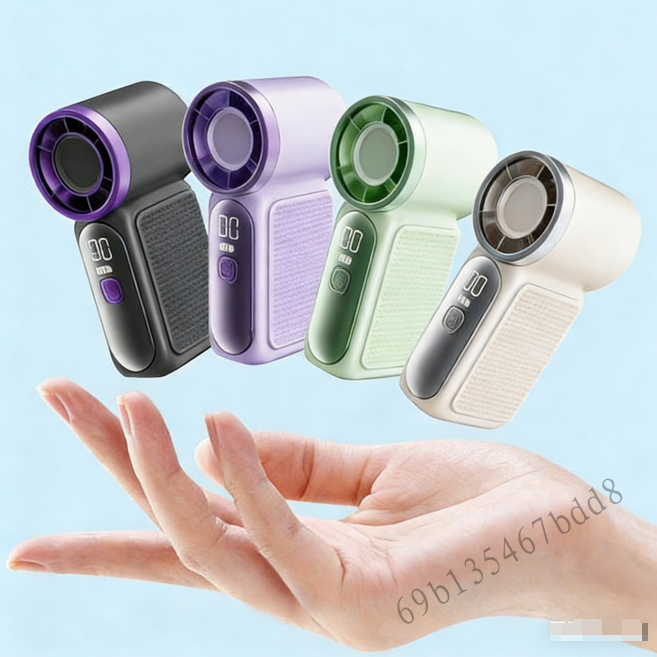 พัดลมมือถือชาร์จ USB ความเร็วเทอร์โบจอ LED