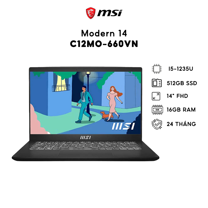 Laptop (Gaming) MSI Modern 14 C12MO-660VN, I5-1235U, 512GB, 16GB, Iris Xe Graphics, 14" FHD - Ship h