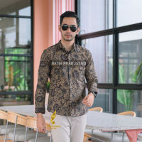 BATIK PRABUSENO motif Rama Coklat kemeja pria slimfit lengan panjang atasan cowok dewasa keren elegan eksklusif seragam kerja kantor modern katun printing halus adem fullfuring premium Jogja Solo Jakarta COD etnik Indonesia Hem Jumbo Casual Formal couple