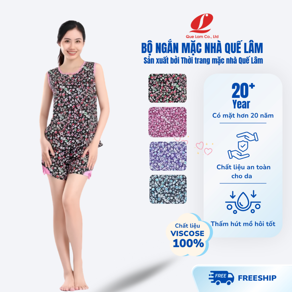 Đồ Ngắn Que Lam Co., Ltd Cổ Tròn Viền Phối Xẽ Chữ V Vải Lanh Nữ Nhiều Màu Hoạ Tiết Hoa Nhí