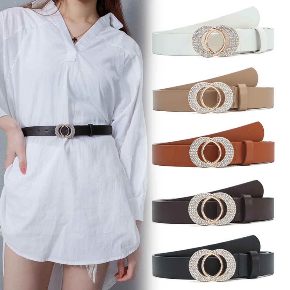TANGCUI Thời trang Cổ điển Thường ngày Dây buộc quần Thắt lưng khóa vòng đôi Thắt lưng váy nữ Thắt lưng da kim cương nhân tạo