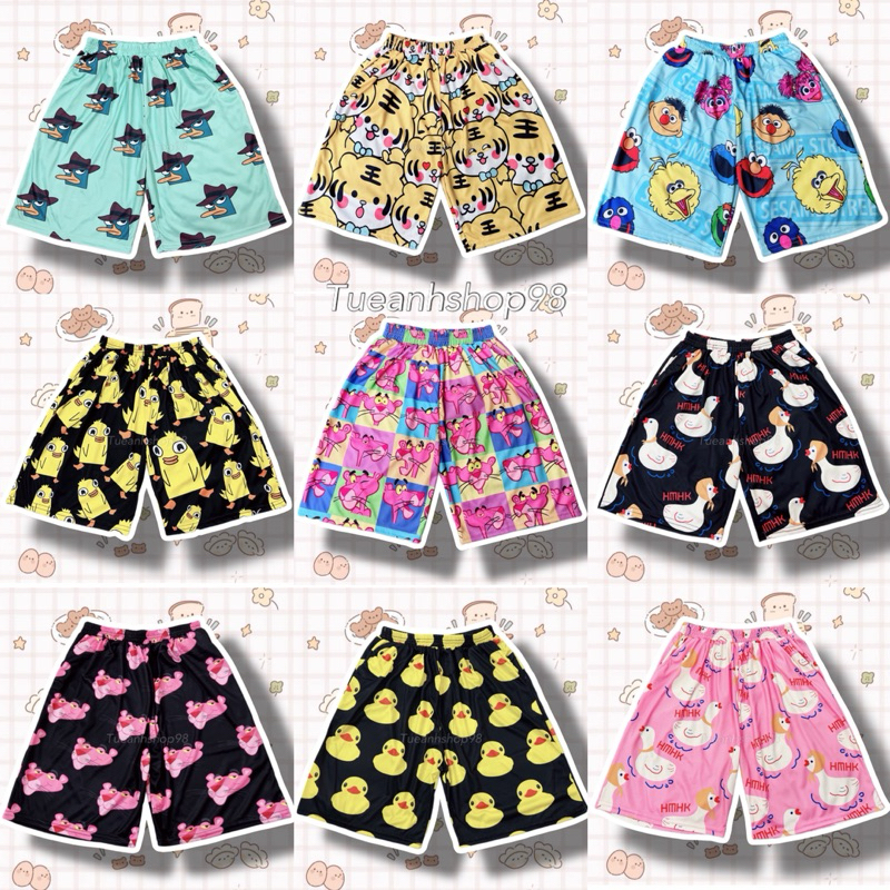 [Nhiều Mẫu] Quần short lửng Nam nữ hoạt hình báo hồng vịt vàng -Quần đùi thun cartoon mặc nhà thể thao unisex đồ đi biển