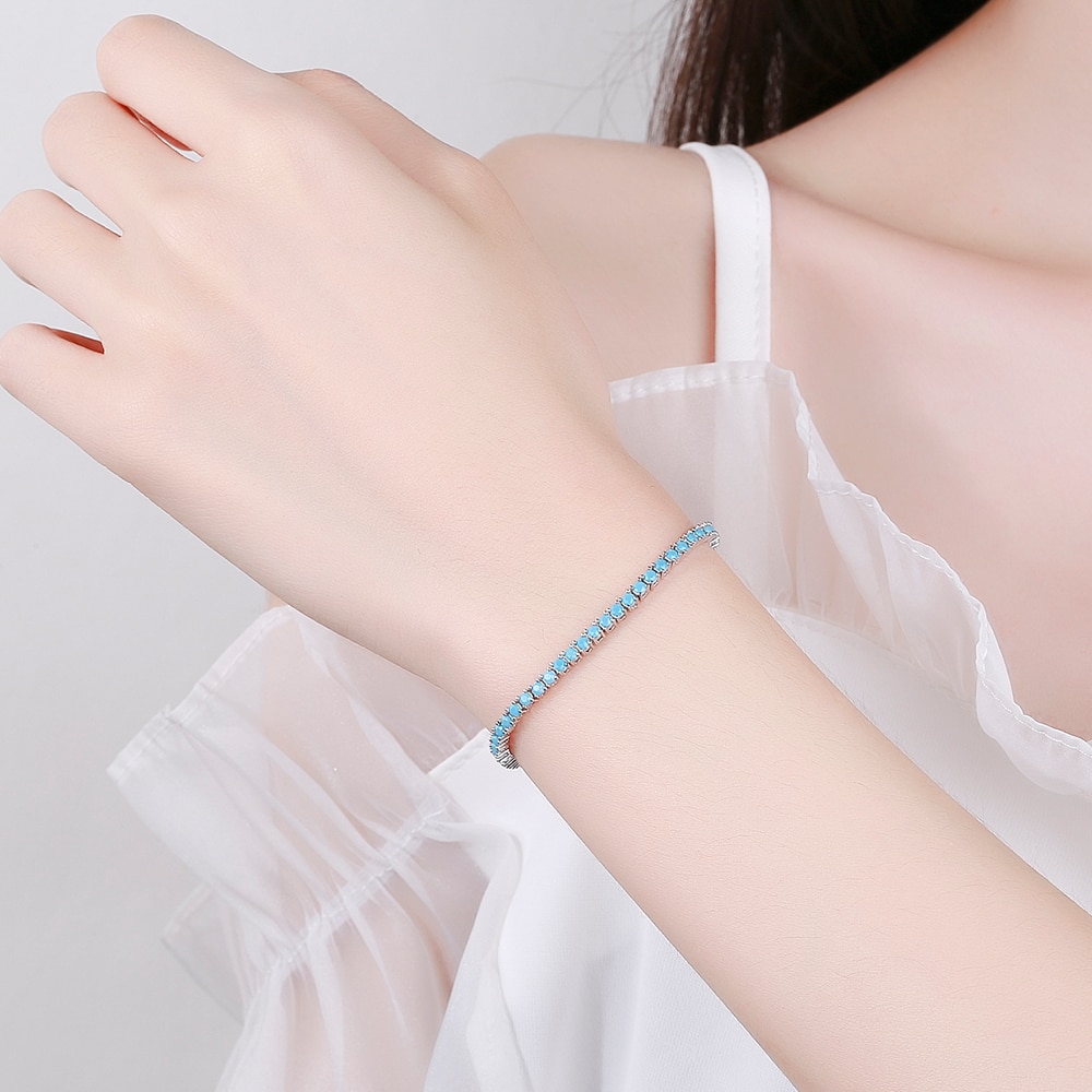 Bạc nguyên chất 2 Mm màu xanh ngọc lam Đá Vòng tay chuỗi kim cương 16/17/18 Cm Chiều Dài Đẹp Bất 925 đồ trang sức tinh xảo Cho Phụ Nữ