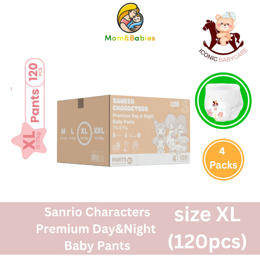 [Bundle of 4]Iconic Babycare x Sanrio Premium Day&Night Baby Diapers Pants M168 /L144 /XL120 /XXL104