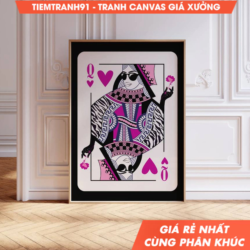 Tranh treo tường, Queen Of Hearts Playing Card Funky Wall Art Pink Lucky You Preppy Wall Art Y2K Room Decor Maximalist.