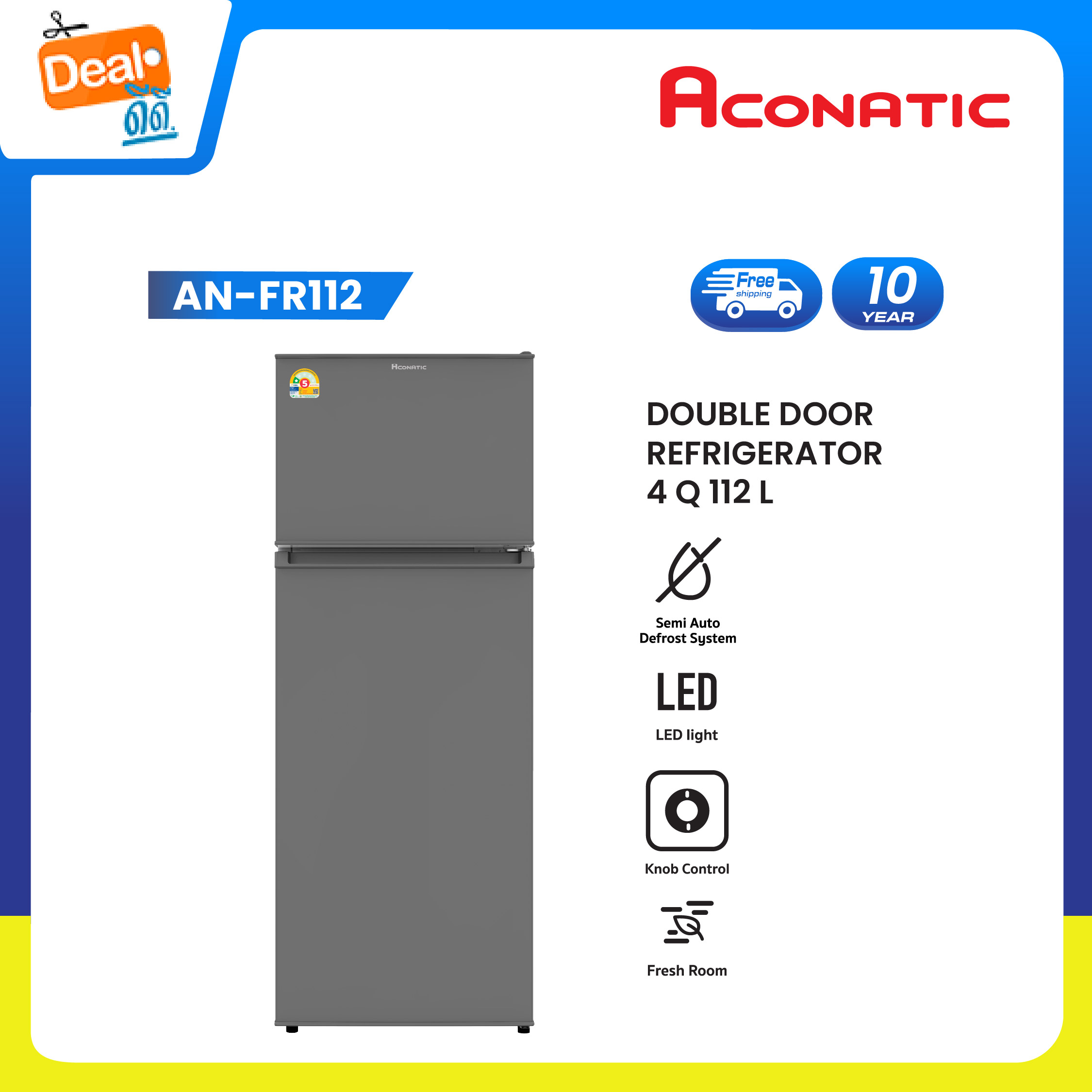 Aconatic ตู้เย็น 2 ประตู ขนาด 4 Q สี Gray รุ่น AN-FR112 (รับประกัน 10 ปี) เหมาะสำหรับออฟฟิศ ห้องนอน ห้องครัว อพาร์ทเม้นท์ ราคา 4,400 บาท*ส่งฟรี