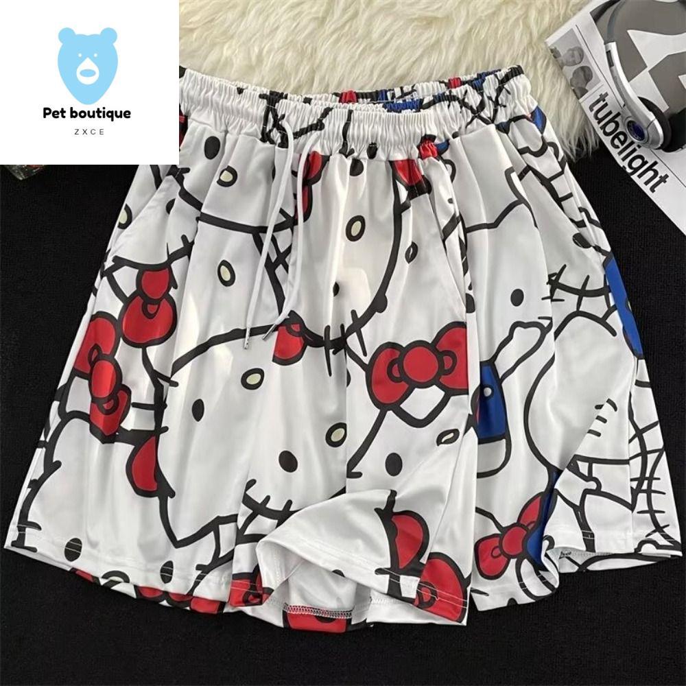 ZXCE Dây Rút Quần soóc mèo kitty Eo cao Có túi Quần Ngắn Hình Mèo Mềm ỐNg RộNg Quần soóc ngủ ở nhà Bé gái/bé trai