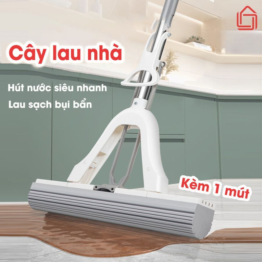 Cây lau nhà tự vắt chất liệu đầu mút cao su non thấm hút siêu nhanh chỉ với 3 giây