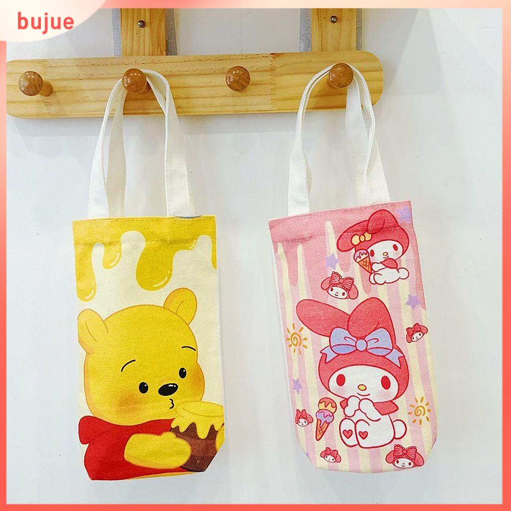 BUJUE Dây đeo cổ tay Túi đựng cốc Vải bố Gấu Sanrio Pooh lotso Túi tote lật đật Di động Phụ kiện cha