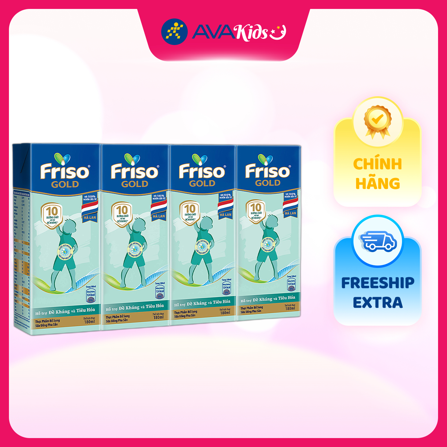 Lốc 4 hộp sữa pha sẵn Friso Gold hương vani 180 ml (từ 1 tuổi)