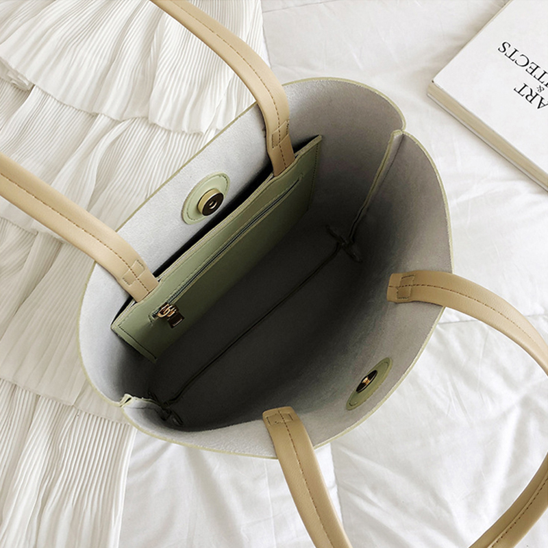 [FinessE] Màu Rắn PU Da Tote Túi Công Suất Lớn Crossbody Túi Cho Phụ Nữ Cô Gái Đơn Giản Vai Messenger Túi Đa Năng Túi Xách