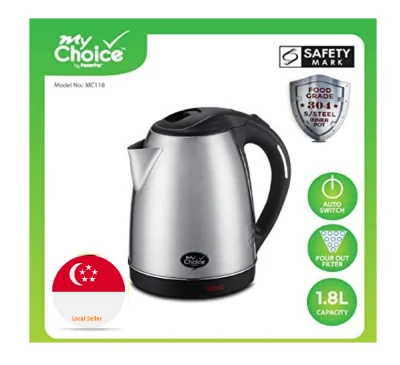 Stainless Steel Electric Kettle jug 1.8 litres boiler My Choice by PowerPac (2 years' warranty)