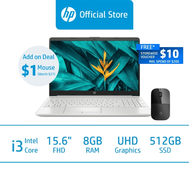 HP Laptop 15s-du3519TU / 11th Gen Intel i3-1115G4 / 8GB RAM / 512GB SSD / 15.6 FHD / Win 10 / 1 Year Warranty / Free 1 Mth McAfee LiveSafe Trial