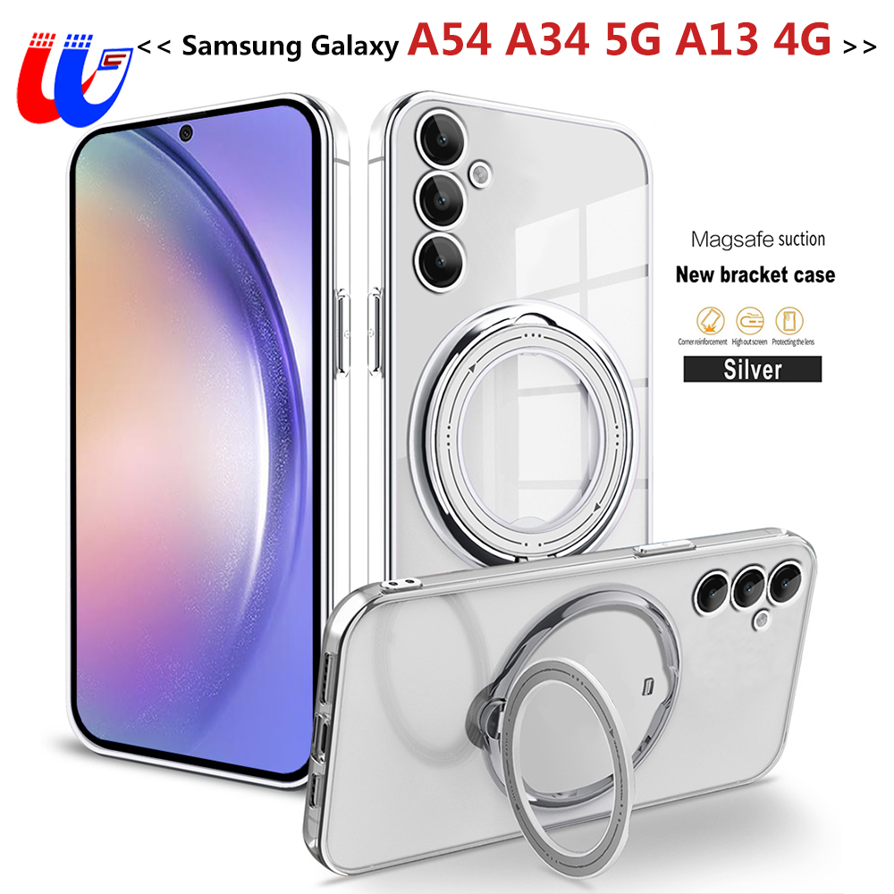 Sang trọng MagSafe không dây sạc vỏ điện thoại cho Samsung Galaxy A54 5g trường hợp Samsung A54 A34 5G A13 4G 360 ° Electroplated xoay giá đỡ vòng bội thu fuanda