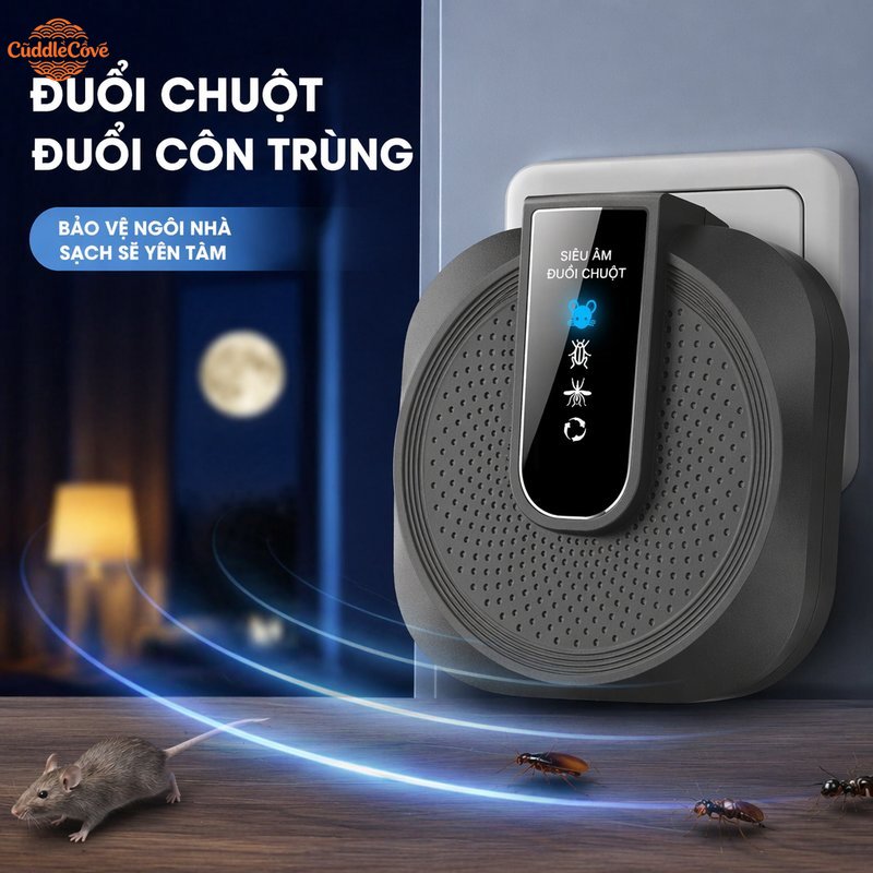 CuddleCove Thiết bị đuổi chuột siêu âm công suất lớn đổi tần tự động cắm điện tiết kiệm điện dùng trong nhà an toàn thú cưng
