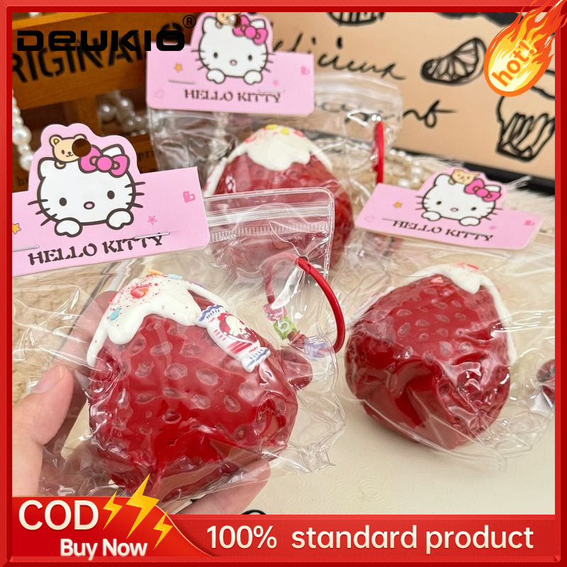 DEUKIO Hello Kitty Strawberry Squishy Toy with Cream Topping - Cute Stress Relief Food Simulation Playset for Kids and Adults ราคา 129 บาท*ส่งฟรี