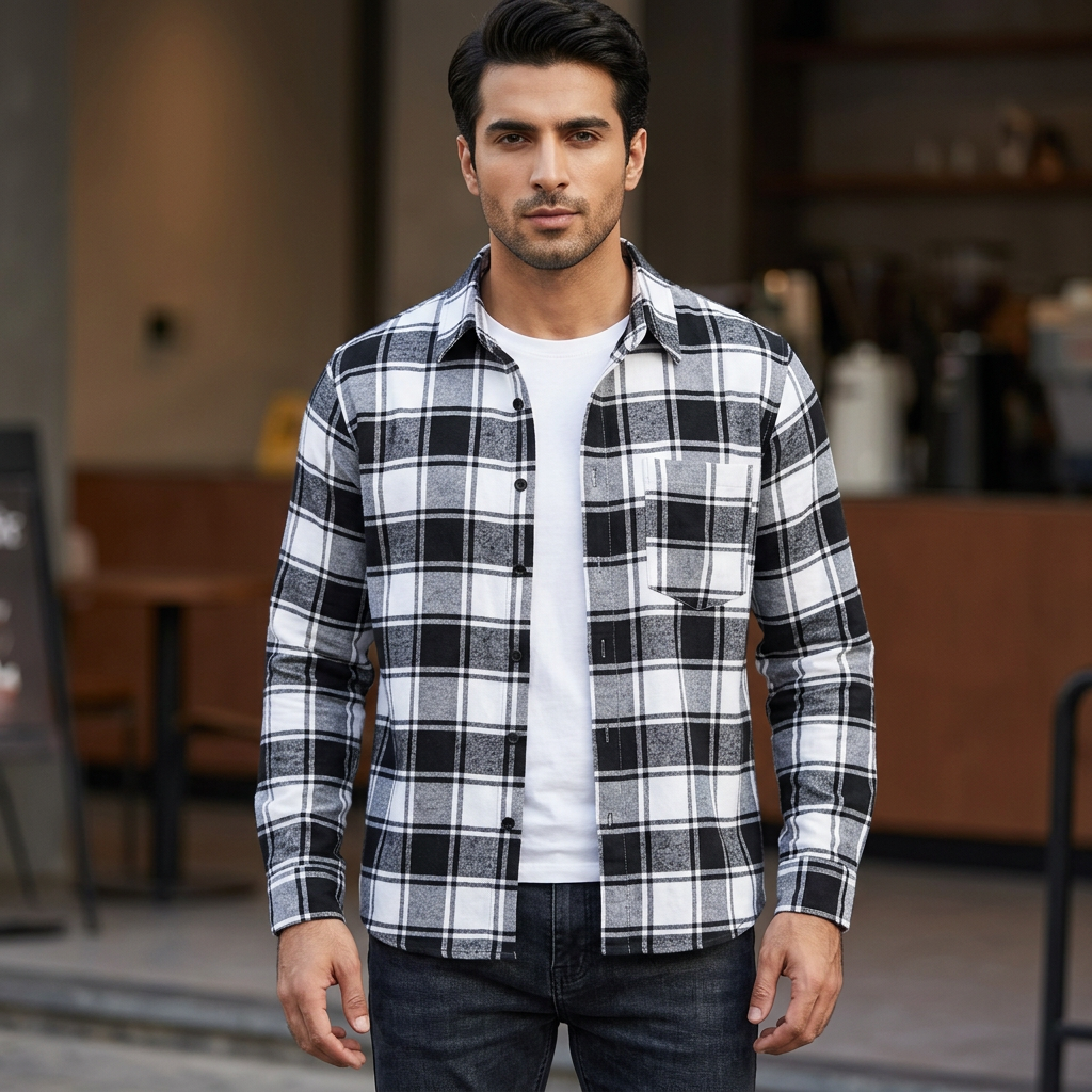 Men’s Check Long Sleeve Shirt with Inner White T-Shirt For Men Cotton Casual Summer Streetwear Outfit Multiple Colors