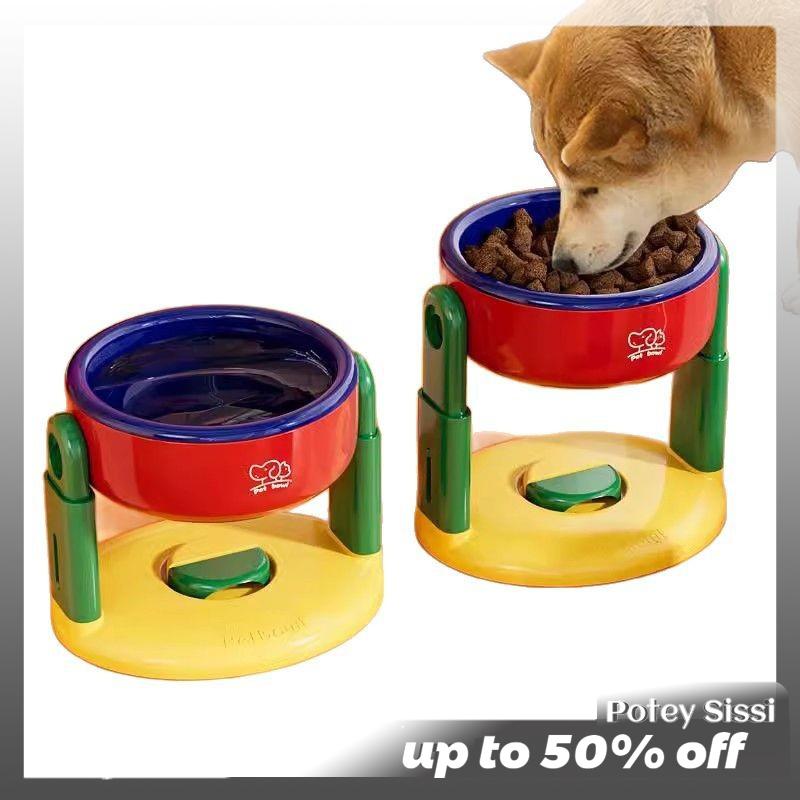 Potey Liftable hút cup Pet Bát 3 mức độ điều chỉnh chiều cao bảo vệ cột sống cổ tử cung Pet bát không trượt cao chó mèo thực phẩm bát