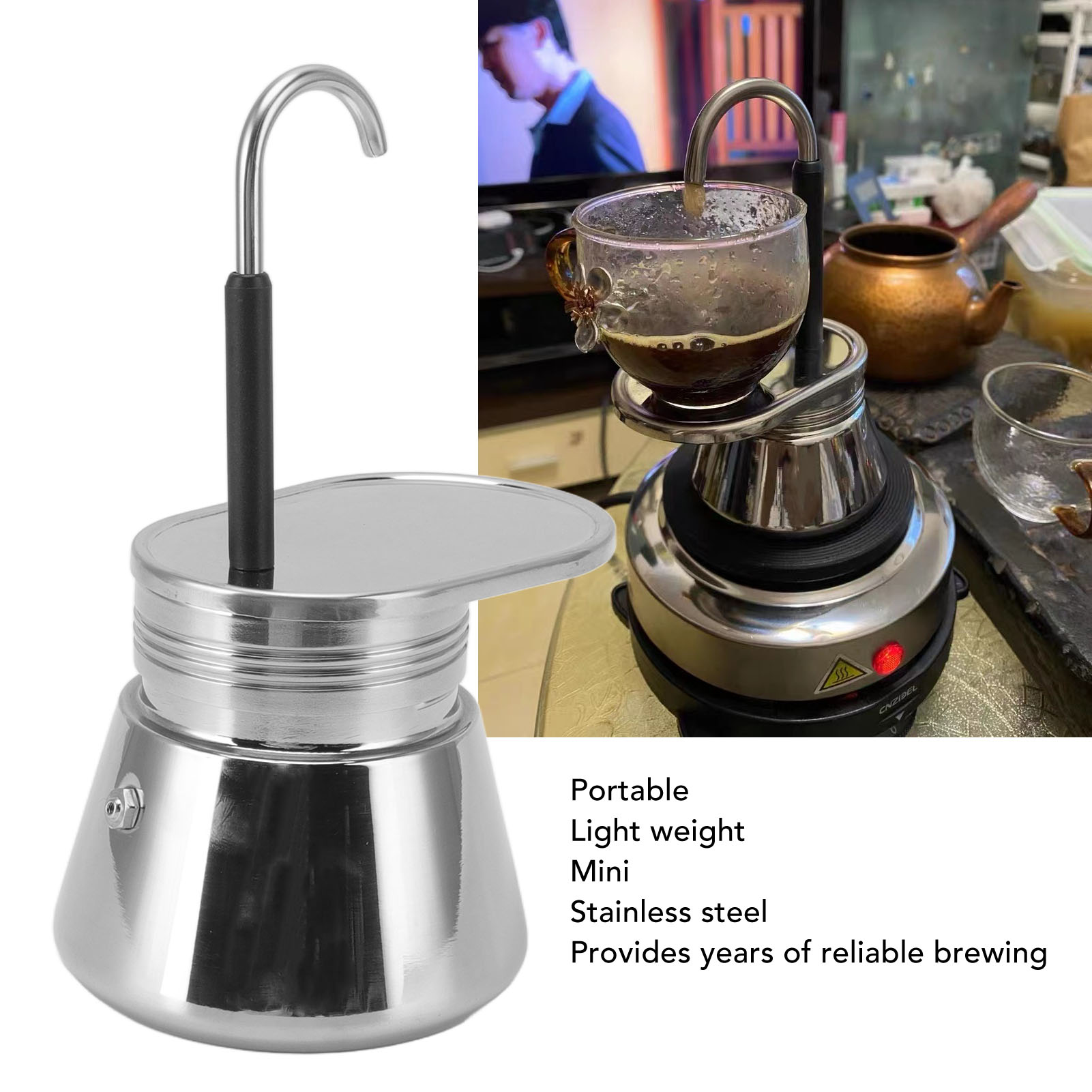 Bình Moka bằng thép không gỉ Máy pha cà phê Moka cho ngoài trời