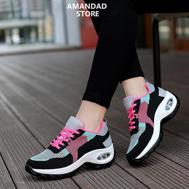 QiaoYiLuo Women's sneakers, knitted casual shoes, Korean version running shoes, light fashion shoes, sneakers women