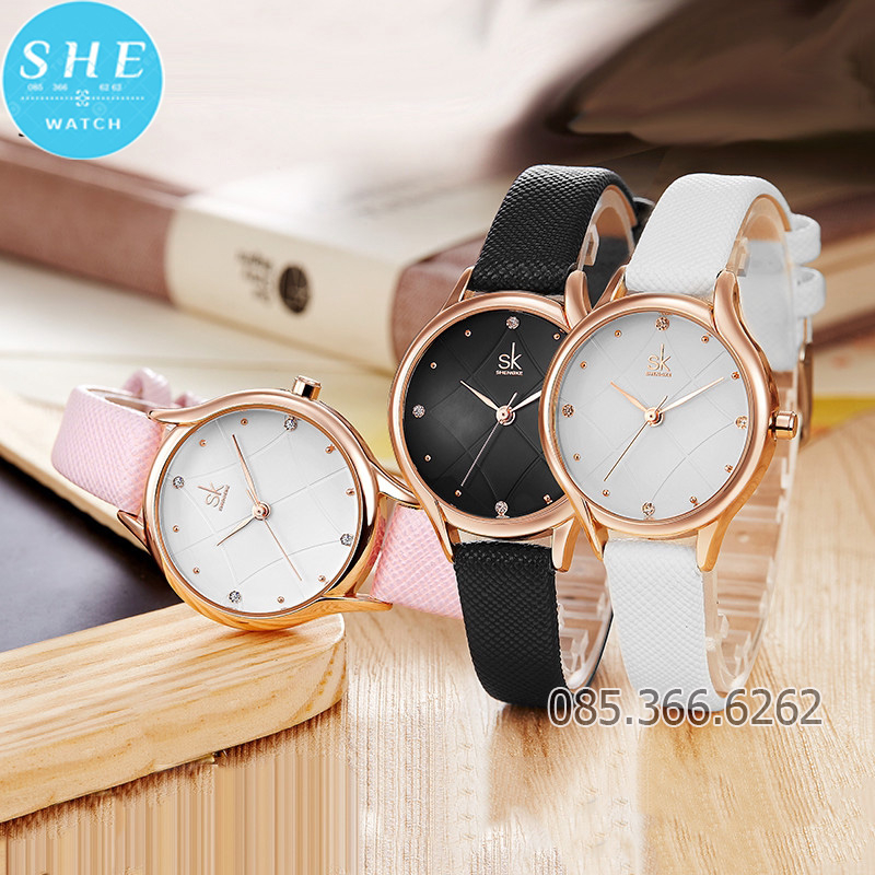 Đồng hồ nữ đồng hồ pin nữ SK SHENGKE K8013 phối dây đeo da thời trang size 30mm