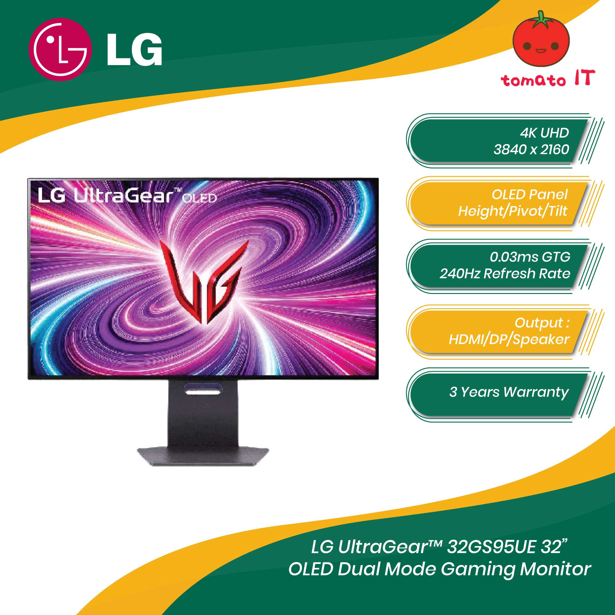LG 32GS95UE UltraGear™ OLED Dual Mode 4K UHD 240Hz or FHD 480Hz Monitor