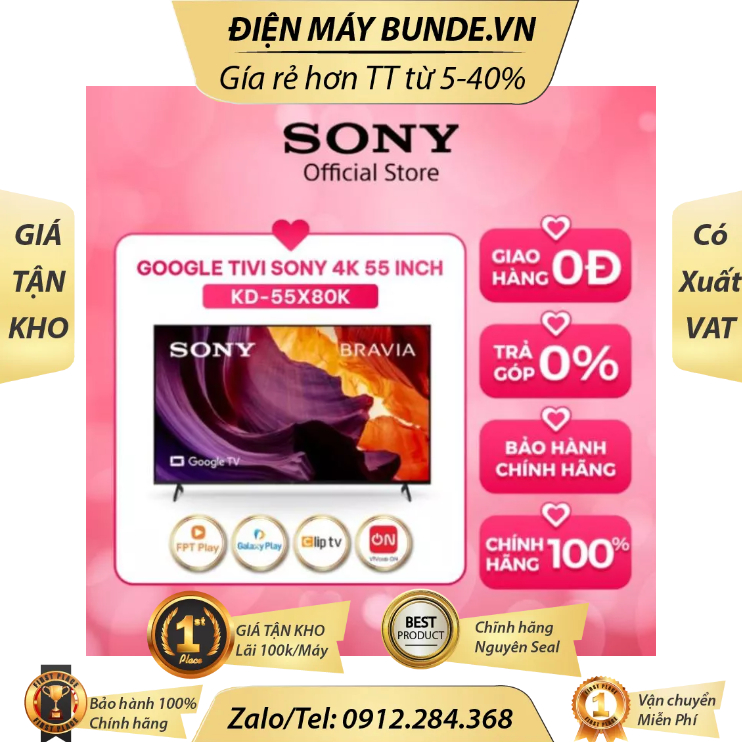 Google Tivi Sony 4K Ultra HD 55 inch KD-55X80K - Model 2022