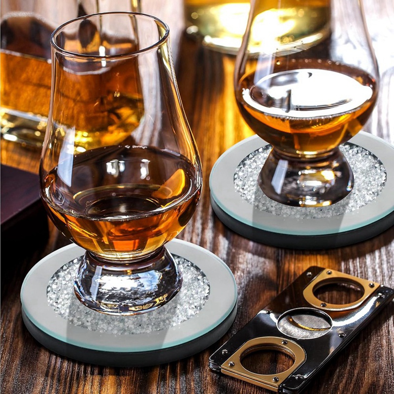 [Waanon]6pcs Crushed Decoration Glass Coaster Coasters, Crystal Mirrored Coasters Glitter