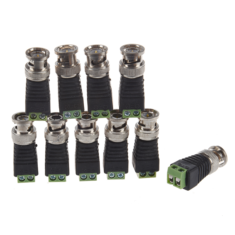 10 Pack BNC Male CCTV Coaxial Camera Adapter / Video Balun Connector