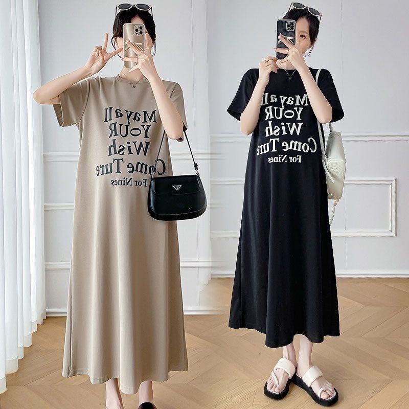 C75294 # phụ nữ có thai Quần Áo Đầm maxi cỡ lỡn tay ngắn thời trang Hàn Quốc Lỏng Womens Dresses Mùa Hè Mỏng Hàng Mới Về Trung Đầm dài Thai Sản