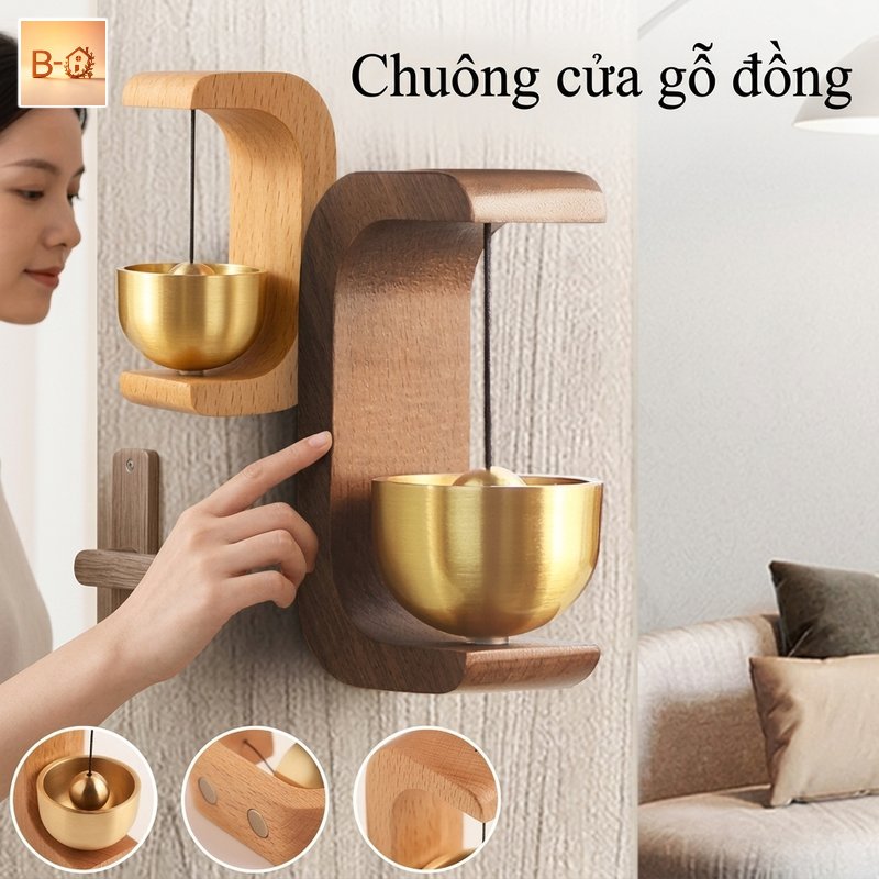 B-HQ Chuông gió treo cửa gỗ đồng phong cách cổ điển trang trí nhà cửa âm thanh vang dùng cho lối vào hiên nhà