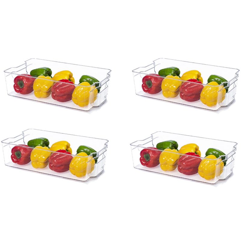 4Pcs Refrigerator Organizer Bins Clear Plastic Bins for Freezer, Kitchen Cabinet, Pantry Organization