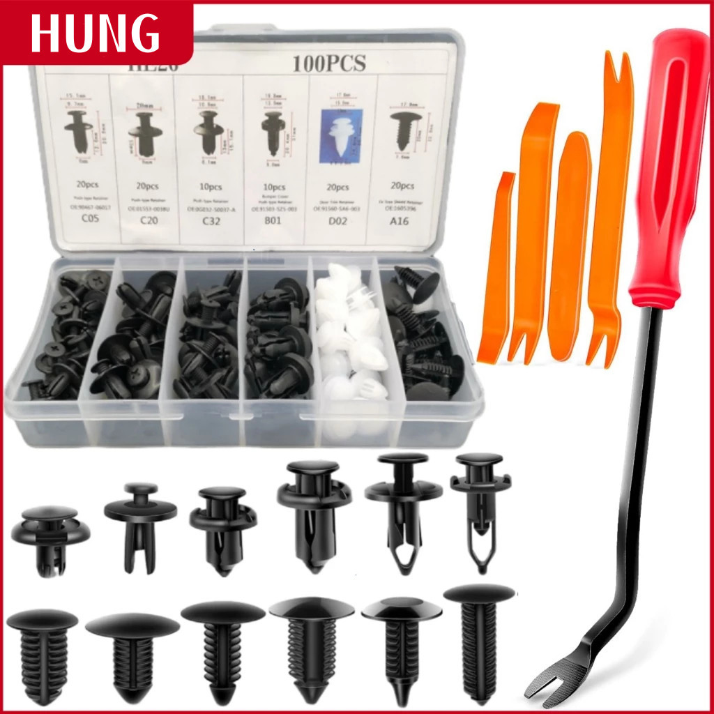 【COD】Bộ 100 Đinh Tán Chốt Vít Nở Bằng Nhựa Cố Định Các Bộ Phận Trên Xe Hơi Kèm Hộp Và Dụng Cụ