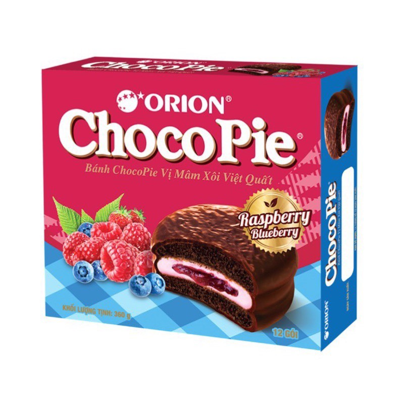 BÁNH ORION CHOCOPIE VỊ MÂM XÔI VIỆT QUẤT HỘP 360G (12 CHIẾC)