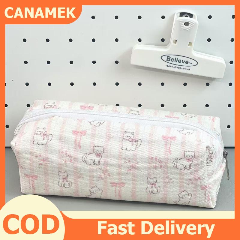 CANAMEK 1pcs phim hoạt hình nơ mèo bút chì Pouch công suất lớn bút Túi văn phòng phẩm lưu trữ túi nhỏ trang điểm túi văn phòng trường cung cấp sinh viên Quà Tặng
