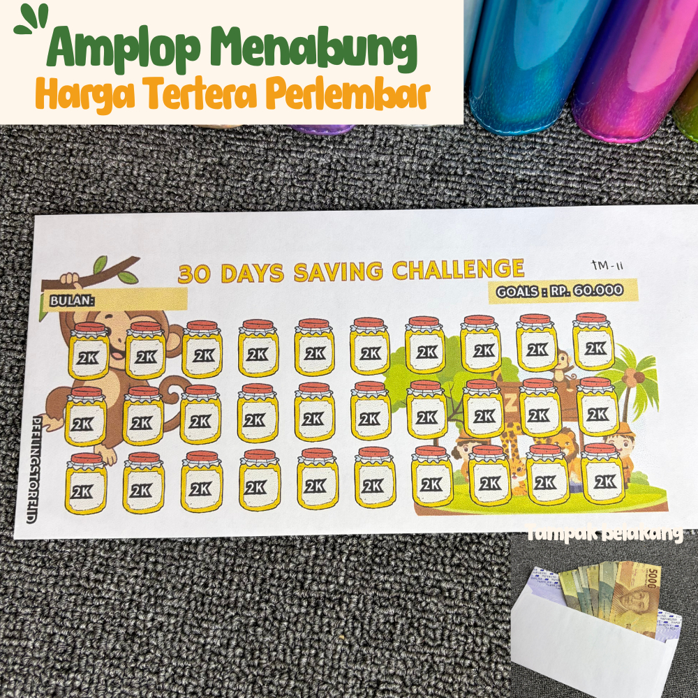 Amplop Nabung Tantangan Menabung Aesthetic (MINIMAL ORDER 5 LEMBAR BOLEH CAMPUR) Amplop Savings Challenge Target Menabung