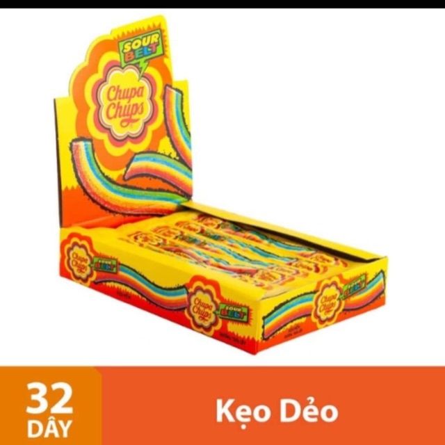 Kẹo dẻo Chupa Chups Sour Belt (Hộp 32 dây)- Chupa Chups Mãi vui!