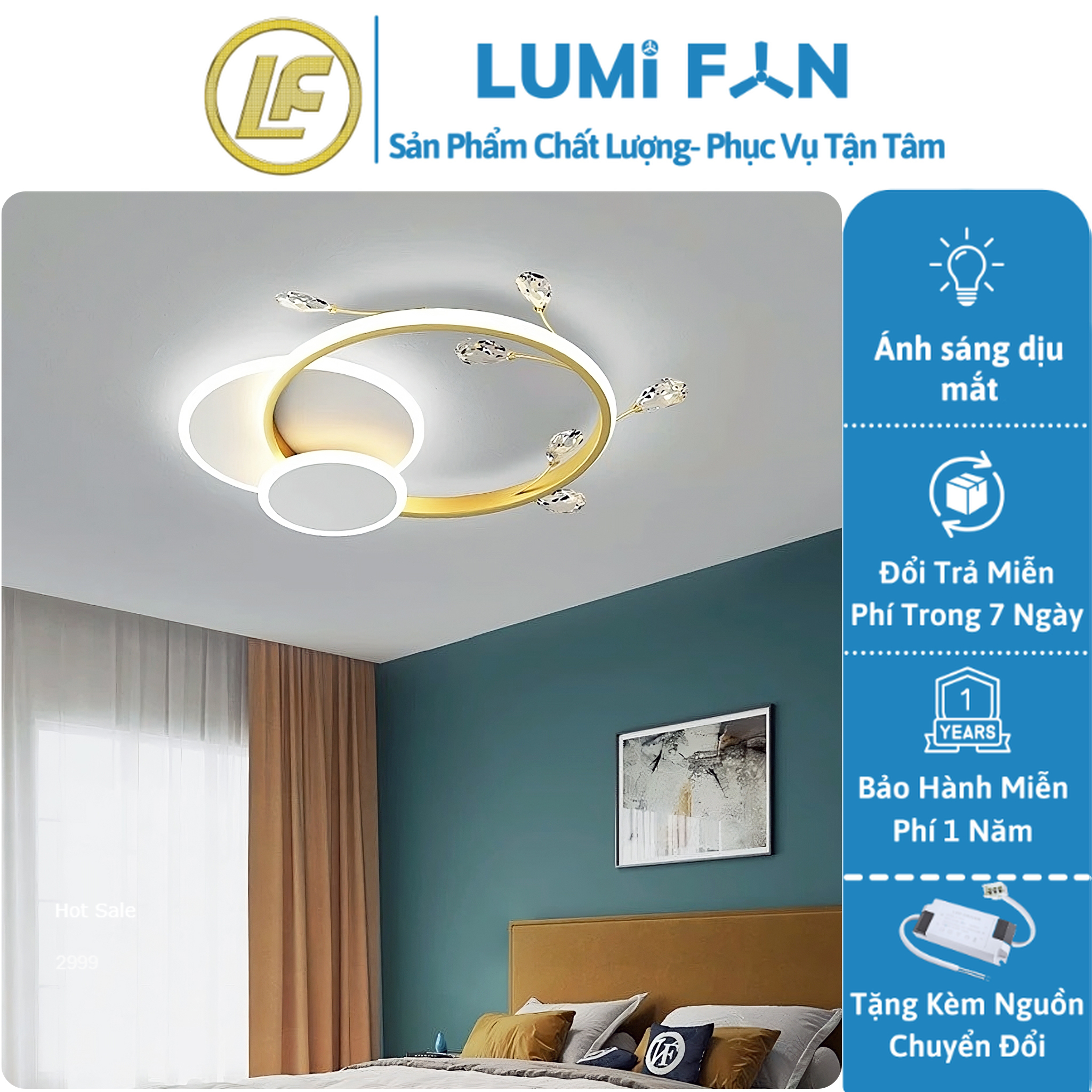 Đèn ốp trần trang trí lumifan, đèn ốp trần decor, đèn treo trang trí phòng hàng chính hãng bảo hành 12 tháng mã lf-605