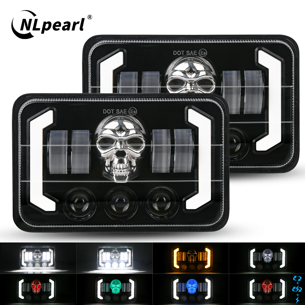Nlpearl 4x6 inch xe tải chuyển đổi hộp sọ đèn pha 12v 24v drl 300w hi-lo chùm halo cho xe gắn máy xe tải suv đèn