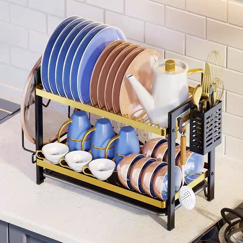 Romantika 3/2 Tier Dish Drainer Dish Racks Gold Black Stainless Stain ...