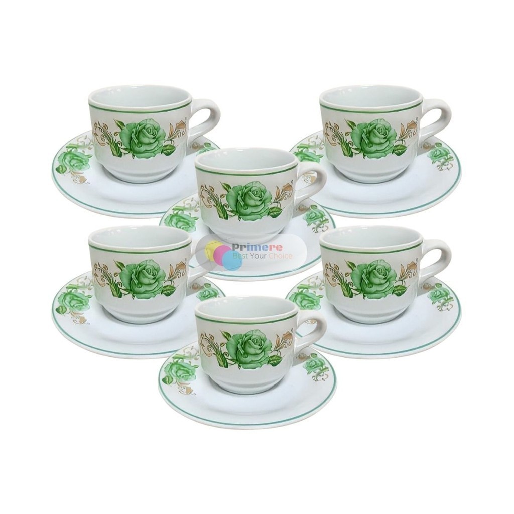 Gelas Cangkir Kopi Set Keramik Motif Bunga Aesthetic 1 Pack Isi 6